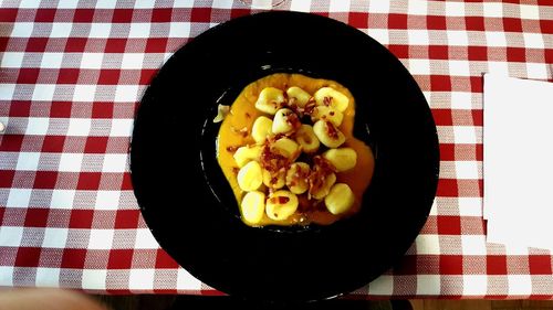 High angle view of breakfast on table