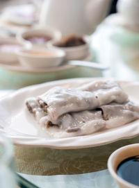 Close-up of food in plate on table