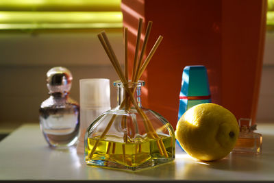 Close-up of drink in glass on table