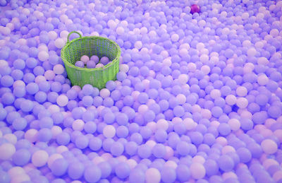High angle view of balls in basket