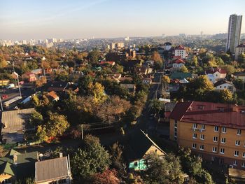 High angle view of townscape against sky