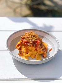 Close-up of food in plate on table