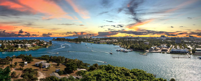 Aerial view of loxahatchee river from the jupiter inlet lighthouse in jupiter, florida.