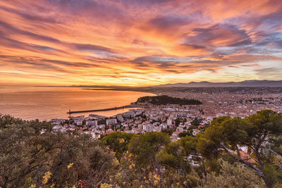 Sunset over the city of nice, france