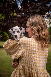 Portrait of woman with dog