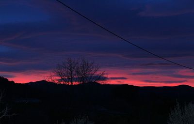 Scenic view of silhouette mountain against sky at sunset