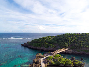 Scenic view of bay against sky