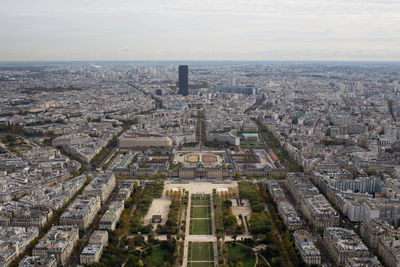 High angle view of champ de mars amidst cityscape
