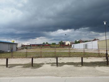 Scenic view of residential district against sky