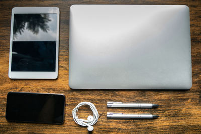 High angle view of laptop on table