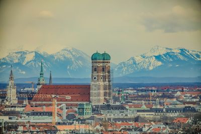 View of cityscape against sky during winter