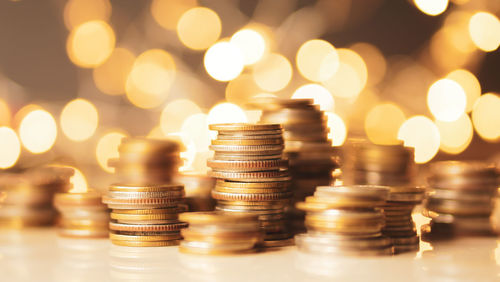 Close-up of coins on table