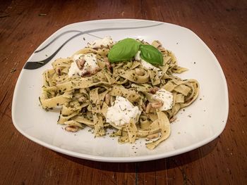 High angle view of food in plate on table