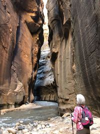 Rear view of man standing on rock