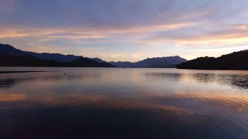 Scenic view of lake against sky during sunset