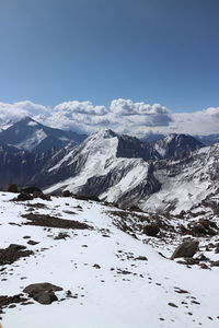 Scenic view of snowcapped mountains against sky