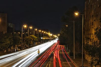 Light trails on road at night