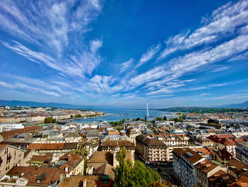High angle view of townscape against sky. geneve, switzerland 