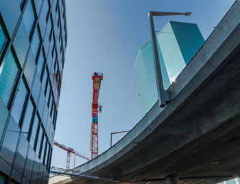 Low angle view of skyscraper against clear sky