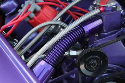 Close-up of purple vehicle machinery
