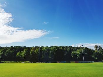 Scenic view of field against blue sky