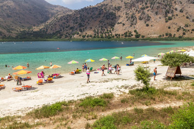 High angle view of people on beach