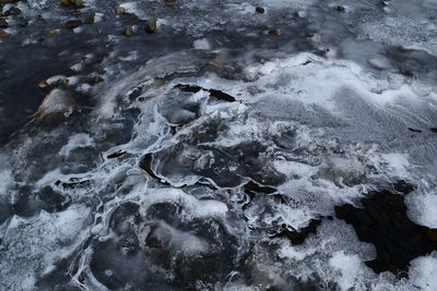 Full frame shot of rocks on snow covered land