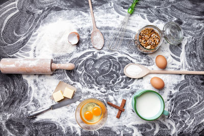 High angle view of food on table