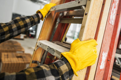 Low section of man working at home