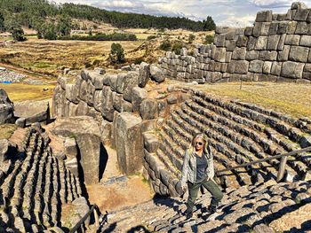 High angle view of person standing in old ruins