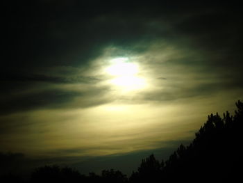 Low angle view of silhouette trees against cloudy sky