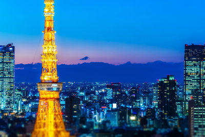 Illuminated buildings in city at night