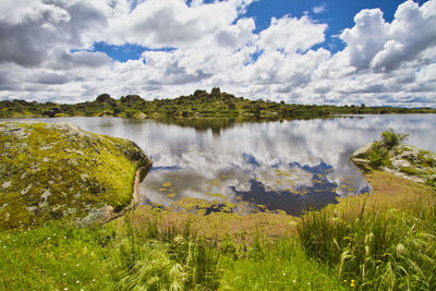 Scenic view of lake against sky