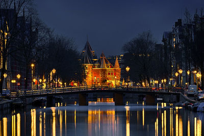 Reflection of illuminated buildings in water