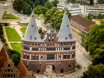 High angle view of gate tower