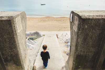 Rear view of boy on beach