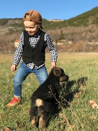 Full length of girl on field