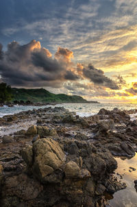 Scenic view of sea against sky during sunset