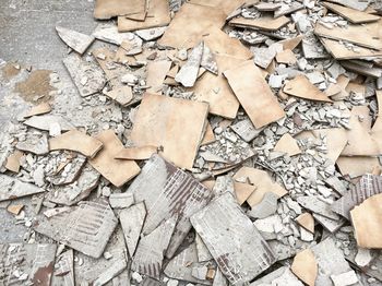 High angle view of rubble on street