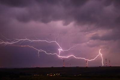 Scenic view of lightning in sky at night