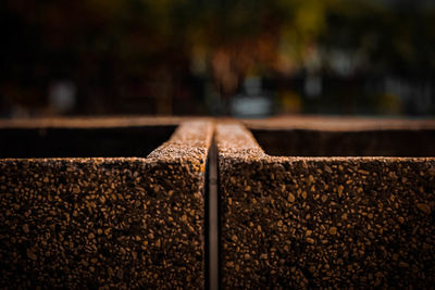 Close-up of dried leaf on railing