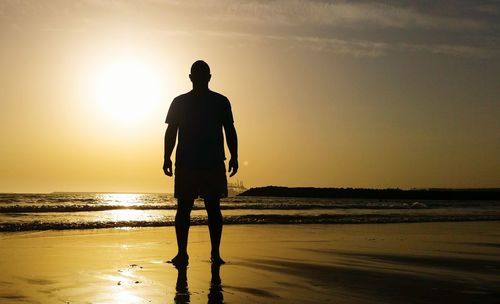 Rear view of man standing on beach