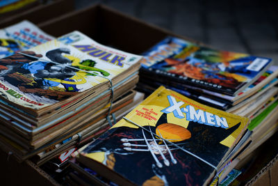 High angle view of various displayed for sale in market