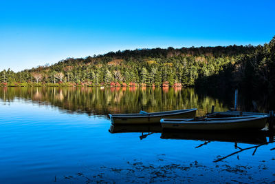 Scenic view of lake against clear blue sky