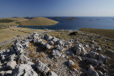 Scenic view of sea against clear sky