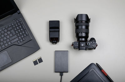 High angle view of computer keyboard on table