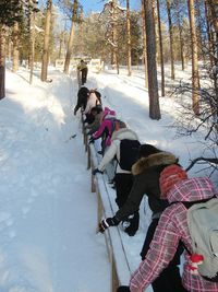 People standing on snow covered landscape