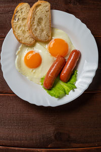 High angle view of food in plate on table