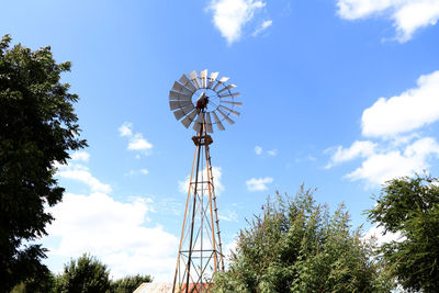 Low angle view of traditional windmill against sky