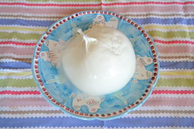 High angle view of dessert in plate on table